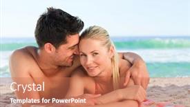  Presentation with lovers - Audience pleasing theme consisting of lovers lying down on the beach backdrop and a coral colored foreground