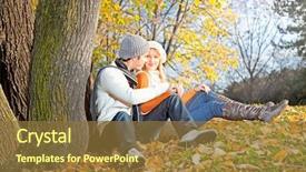  Presentation with lovers - Cool new presentation theme with lovers man and woman setting under the tree in autumn forest backdrop and a tawny brown colored foreground