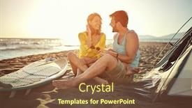  Presentation with romantic beach - Audience pleasing presentation design consisting of lovers-on-the-beach-romantic backdrop and a tawny brown colored foreground