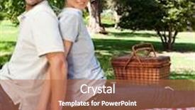  Presentation with lovers - Theme with lovers picnicking in the park background and a red colored foreground