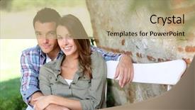  Presentation with lovers - PPT theme enhanced with lovers relaxing on bench in countryside background and a coral colored foreground