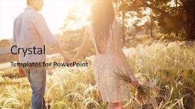  Presentation with holding hands family walking - Colorful theme enhanced with lovers walking in a field backdrop and a coral colored foreground