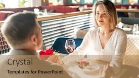  Presentation with restaurant - Beautiful slide deck featuring lovey-dovey-man-and-woman backdrop and a coral colored foreground