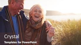  Presentation with sand dunes - PPT layouts with loving-active-senior-couple-hugging background and a tawny brown colored foreground