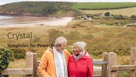  Presentation with coastal - PPT theme enhanced with loving-active-senior-couple-resting background and a coral colored foreground