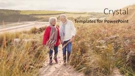  Presentation with senior couple - PPT theme enhanced with loving-active-senior-couple-walking background and a lemonade colored foreground