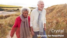  Presentation with sand dunes - PPT layouts with loving-active-senior-couple-walking background and a tawny brown colored foreground