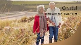  Presentation with sand dunes - Colorful slide deck enhanced with loving-active-senior-couple-walking backdrop and a coral colored foreground