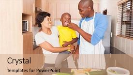  Presentation with father - Presentation theme enhanced with loving african father feeding son background and a coral colored foreground