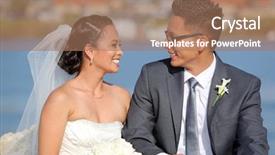  Presentation with bride and groom at wedding - PPT theme enhanced with loving bride and groom background and a coral colored foreground