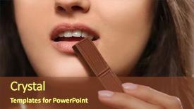  Presentation with taste - Beautiful PPT theme featuring loving chocolate woman bites bar to enjoy the taste close up backdrop and a tawny brown colored foreground