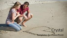  Presentation with sand heart - Beautiful PPT theme featuring loving couple at the beach drawing a heart in the sand backdrop and a light gray colored foreground