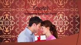  Presentation with gold red - Theme featuring loving couple holding a gift against elegant patterned wallpaper in red and gold background and a red colored foreground