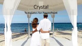 Presentation with beach wedding - PPT layouts with loving couple in belvedere on the beach wedding background and a mint green colored foreground