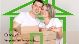  Presentation with house - Beautiful presentation theme featuring loving couple in drawing house backdrop and a  colored foreground