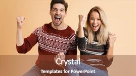  Presentation with young happy couple - Presentation having loving couple in sweaters showing background and a  colored foreground