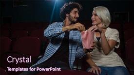  Presentation with theatre - Amazing PPT theme having loving couple looking at each other while sitting in the theatre backdrop and a wine colored foreground