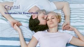  Presentation with holding hands - Slide deck featuring loving-couple-lying-on-bed background and a sky blue colored foreground