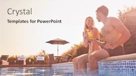  Presentation with swimming pool - Beautiful PPT theme featuring loving-couple-on-summer-vacation backdrop and a sky blue colored foreground
