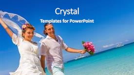  Presentation with tropical wedding - Colorful slide deck enhanced with loving couple on their wedding backdrop and a teal colored foreground