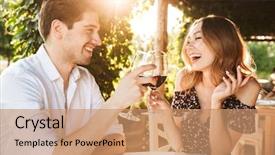  Presentation with movie theater loving couple - Audience pleasing slides consisting of loving couple sitting in cafe backdrop and a coral colored foreground