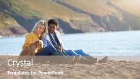  Presentation with winter walk by stream - Theme having loving-couple-sitting-on-sand background and a coral colored foreground