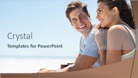  Presentation with contemplating - Audience pleasing theme consisting of loving-couple-standing-at-beach backdrop and a sky blue colored foreground