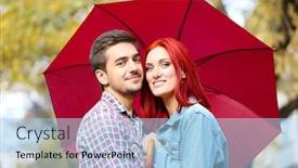 Presentation with under umbrella - Colorful slides enhanced with loving couple under an umbrella in autumn park backdrop and a light blue colored foreground