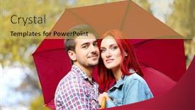  Presentation with under umbrella - Colorful theme enhanced with loving couple under an umbrella in autumn park backdrop and a yellow colored foreground