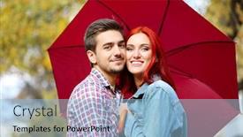  Presentation with under umbrella - Colorful slide deck enhanced with loving couple under an umbrella in autumn park backdrop and a light blue colored foreground