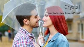  Presentation with under umbrella - PPT theme consisting of loving couple under an umbrella in autumn park background and a light blue colored foreground
