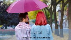  Presentation with under umbrella - Audience pleasing presentation theme consisting of loving couple under an umbrella in autumn park backdrop and a light blue colored foreground