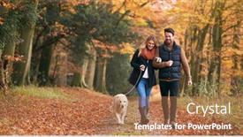  Presentation with pet - Audience pleasing PPT layouts consisting of loving-couple-walking-with-pet backdrop and a coral colored foreground