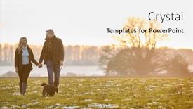  Presentation with pet - PPT theme featuring loving-couple-with-pet-spaniel background and a white colored foreground