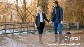  Presentation with pet - Presentation theme consisting of loving-couple-with-pet-spaniel background and a coral colored foreground