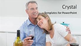  Presentation with kitchen - Cool new presentation design with loving couple with wine glasses in the kitchen at home backdrop and a light gray colored foreground