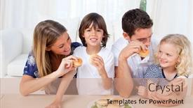  Presentation with living room family - Colorful PPT layouts enhanced with loving-family-eating-burgers backdrop and a coral colored foreground