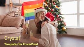  Presentation with living room family - Slides consisting of loving-female-couple-at-home background and a violet colored foreground