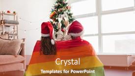  Presentation with rainbow lgbt - Presentation design featuring loving-female-couple-drinking-champagne background and a red colored foreground