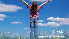  Presentation with praise - Beautiful slides featuring loving god - girl holding arms up backdrop and a teal colored foreground