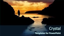  Presentation with god - Colorful presentation enhanced with loving god - man looking at beautiful sunset backdrop and a ocean colored foreground