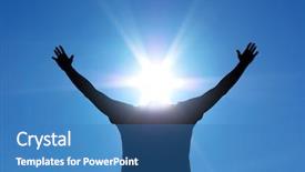  Presentation with god - Amazing PPT theme having loving god - man with sun head conceptual backdrop and a teal colored foreground