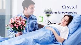  Presentation with caring - Audience pleasing PPT layouts consisting of loving husband visiting pregnant wife backdrop and a sky blue colored foreground
