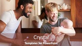  Presentation with sex - Audience pleasing PPT theme consisting of loving male same sex couple cuddling baby daughter in bathroom at home together backdrop and a tawny brown colored foreground