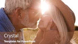  Presentation with kiss - Presentation theme with loving mature couple in countryside about to kiss against flaring sun background and a red colored foreground