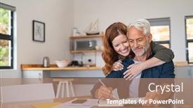  Presentation with senior couple - Presentation theme featuring loving-mature-wife-embracing-husband background and a coral colored foreground