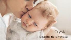 Presentation with loving mom - Slide deck with loving mom carying of her newborn baby at home mother kissing her little 2 months old son background and a lemonade colored foreground