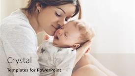  Presentation with loving mom - PPT layouts having loving mom carying of her newborn baby at home bright portrait of happy mum holding sleeping infant child on hands mother hugging her little 2 months old son background and a soft green colored foreground