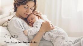  Presentation with mom - Cool new PPT theme with carying of her newborn baby backdrop and a mint green colored foreground