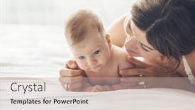  Presentation with loving mom - PPT layouts featuring loving mom carying of her newborn baby at home mother hugging her little 2 months old son background and a soft green colored foreground